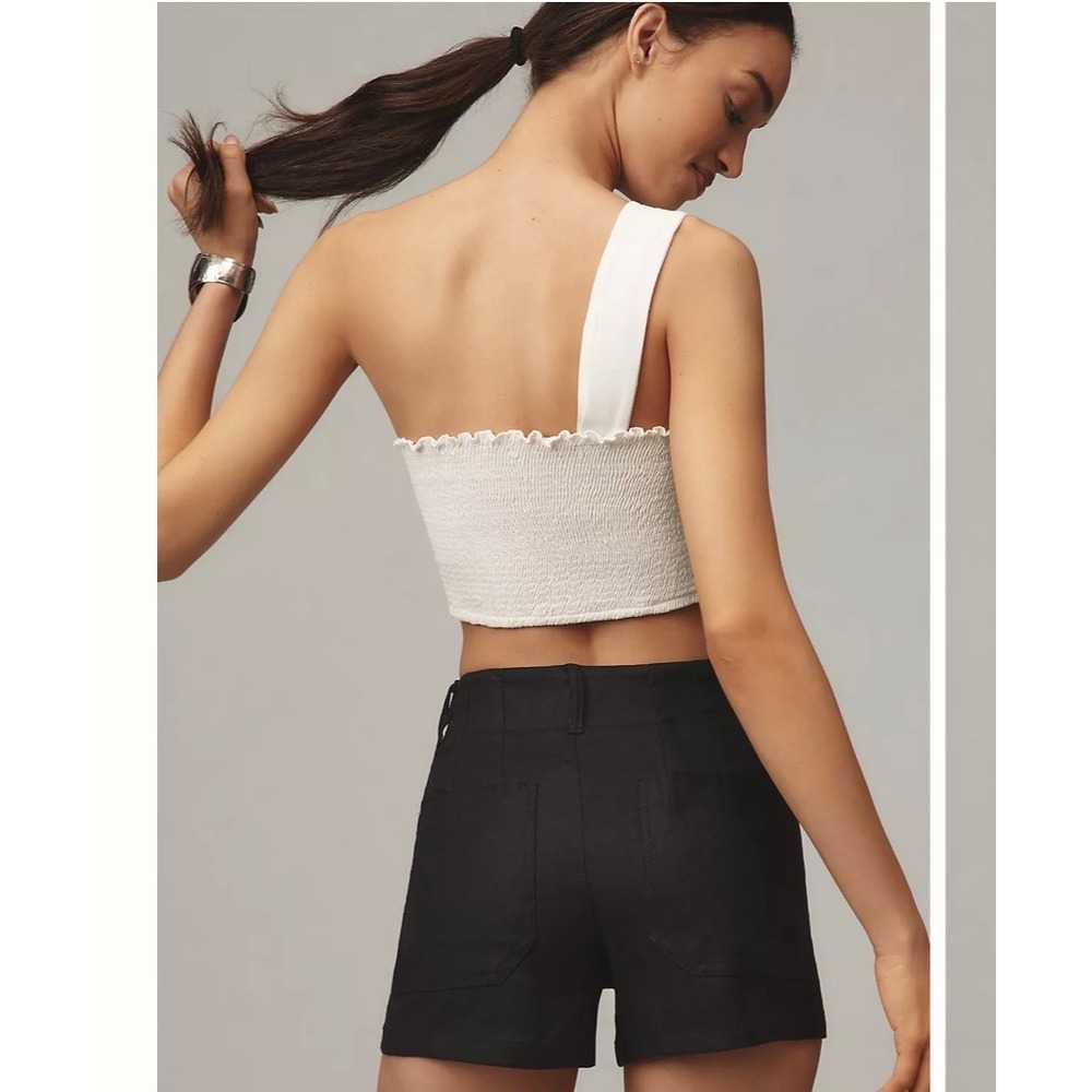 E1 Anthropologie Colette European Linen Stretch Black High-Rise Patch Pocket 27 - Picture 2 of 7